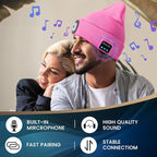 Bluetooth Beanie Hat with Light, USB Rechargeable LED Headlamp with Wireless Headphones, Gifts for Men, Him, Husband, Boyfriend, Dad Gifts for Dad, Husband, Father, Pink