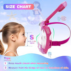 Full Face Snorkel Mask for Kids 4-16, 180 Degree Panoramic View Snorkeling Set Anti-Fog Anti-Leak, Foldable Dry Top Snorkeling Gear for Kids