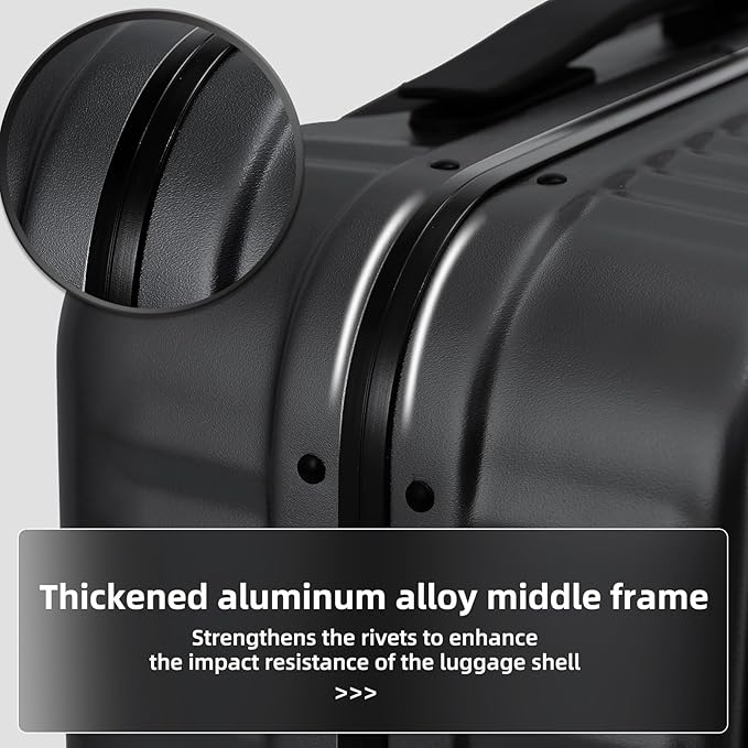 2 pieces 20/29 Aluminum Frame Carry On and Checked Luggage Set with Side Opening, Lightweight Hardshell ABS+PC Trunk Suitcase with TSA Lock, 360° Universal Wheels & Adjustable Handle, Black