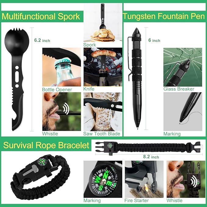 Emergency Survival Kit Gifts for Men Husband Dad, 34 in 1 Survival Gear and Equipment for Camping Hiking Outdoors Adventures, Birthday Christmas for Men Boyfriends Fathers