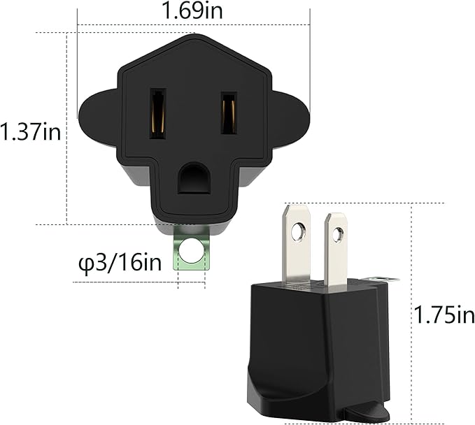 JACKYLED 3 Prong to 2 Prong Grounding Adapter Wall Outlet Converter, 2 Prong Power Adapter Fireproof Material 392℉ Resistant Heavy Duty for Household, Electrical, Indoor Use Only, Black, 10 Pack