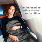 Travel Blanket and Pillow Compact, Premium Soft 2 in 1 Airplane Blanket with Soft Bag Pillowcase，Hand Luggage Sleeve and Backpack Clip (Solid Grey)