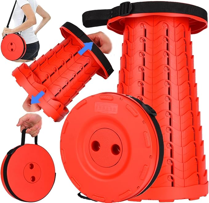 Fishboy Upgraded Collapsible Stool, 400lbs Max Weight, Lightweight But Sturdy, Portable Retractable Folding Telescoping Foldable Camping Stool for Adults Outdoor Fishing Hiking Gardening Travel BBQ