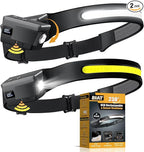 BIAT LED Headlamp Rechargeable 2PCS, 230° Wide Beam Headlight with Motion Sensor, 90° Rotation and Removable Head Lights for Forehead, 5Mode Head Lamp for Adults, Camping Essentials Gear for Hiking