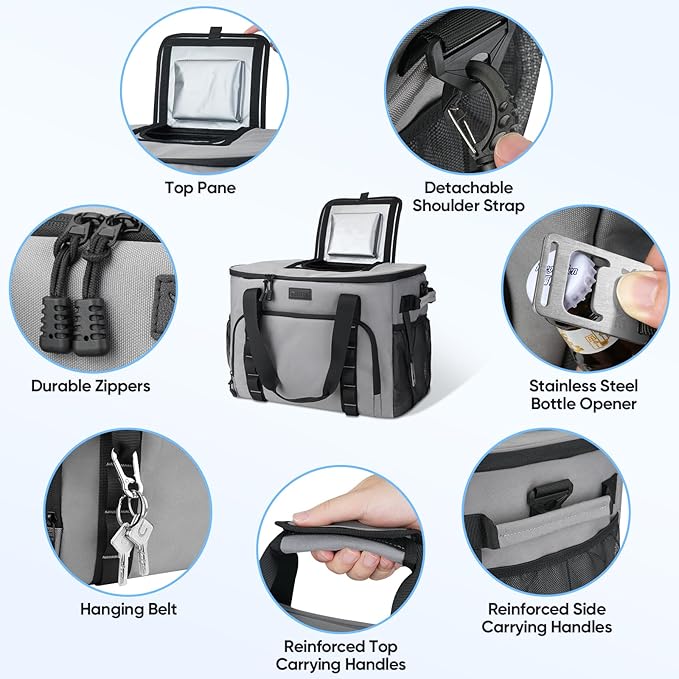 BALEINE Extra Large Soft Cooler Bag, Portable Leakproof Cooler, 40/60 Cans Volume for Beach, Camping, Kayaking, Travel, and Road Trips