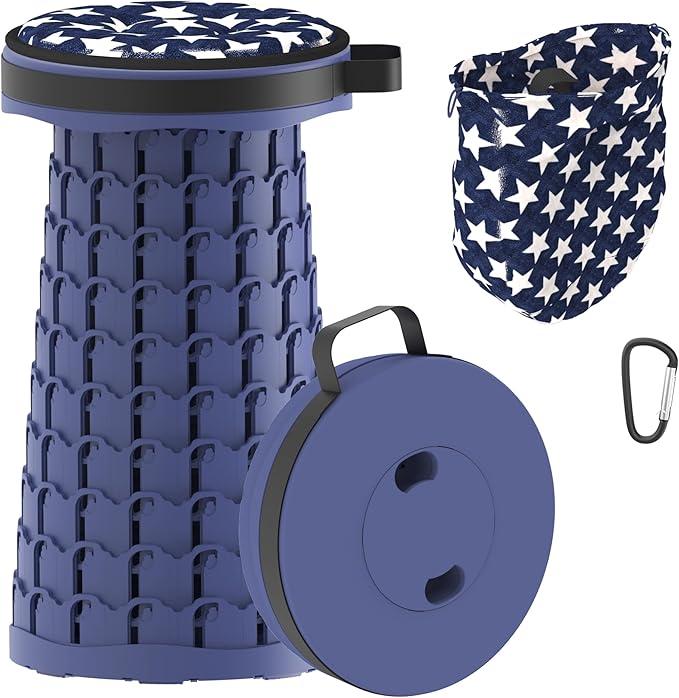 ALEVMOOM 2025 Upgraded 18.1" Collapsible Stool with Cushion & Carry Bag, 600lbs Max Weight Portable Telescoping Stool, More Sturdy Lightweight Retractable Seat Folding Chair for Camping & Outdoors