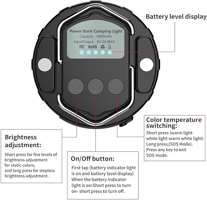 LED Rechargeable Camping Lantern 1000LM, Portable Camping Tent Light with 3 Color Lights, Magnetic Base, 4000mAh Hanging Lights for Camping, Home, Emergency, Hurricane, and Power Outages