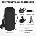 Insulated Water Bottle 87 oz, Triple Wall Vacuum Stainless Steel (Cold for 48 Hrs), Leak Proof & Non-BPA, Modern Water Flask Jug with Paracord Handle & Straw Spout Lids, Ombre: White/Black