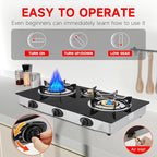 Propane Gas Cooktop,3 Burners Gas Stove portable gas stove, 0.28"Tempered Glass, Auto Ignition Camping 3 Burner LPG for RV,Apartments,Outdoor