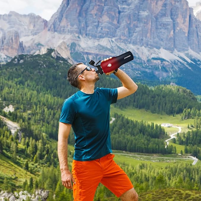 SENDESTAR 32oz Water Bottle Wide Mouth Stainless Steel Vacuum Insulated Double Wall with 2 Straw Lids Fit in Any Car Cup Holder