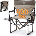 Timber Ridge Aluminum Camping Directors Chair with Side Table Pocket, Portable Folding Chair, Heavy Duty Lawn Chair for Fishing Trip Picnic Concert Outdoor 400lbs, Tan