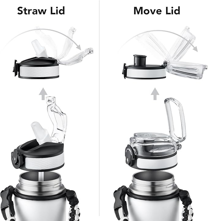 GOSWAG Insulated Sports Water Bottle, 24oz 2 Lids(with Straw/No Straw), Stainless Steel Water Bottles with Paracord Handle, Insulated Bottle with Double-Wall Vacuum Insulation