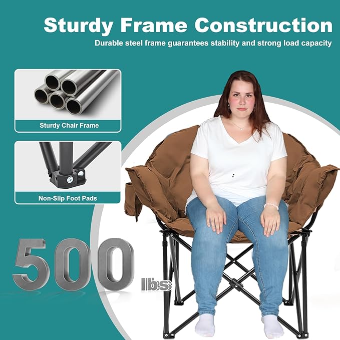 Slsy Heated Camping Chair Oversized, Outdoor Portable Heated Folding Chair, Heavy Duty 500 lbs Support, Padded Seat for Outdoor Sports, Camping, Patio, and Picnics