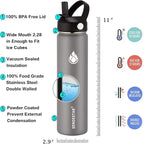 SENDESTAR Stainless Steel Water Bottle, Wide Mouth Water Bottle 24 oz with Straw Lid, Spout Lid, Double Wall Vacuum Insulated Leak Proof, Keeps Liquids Hot or Cold (Graphite)