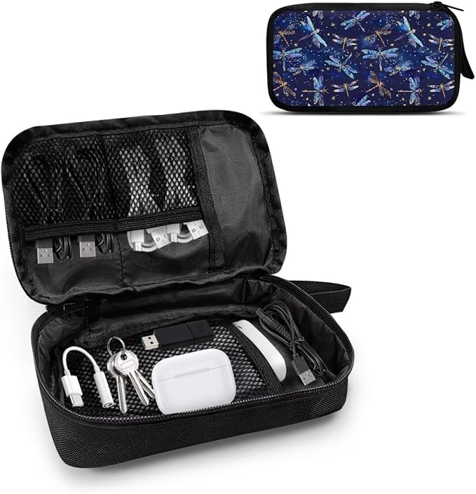 Galaxy Dragonfly Print Cable Organiser Bag, Electronic Accessories Bag for Travel, Waterproof Cord Storage Organizer for Hard Drives, Cables, Chargers, Power Bank