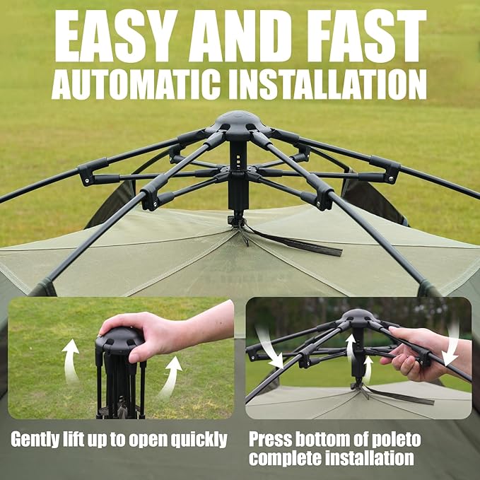 Hewolf 2/3/4 Person Camping Tent - Instant Pop Up Waterproof 2 Doors Tent with Easy Setup | 3-Season Hexagonal Dome Design for Family, Hiking & Traveling