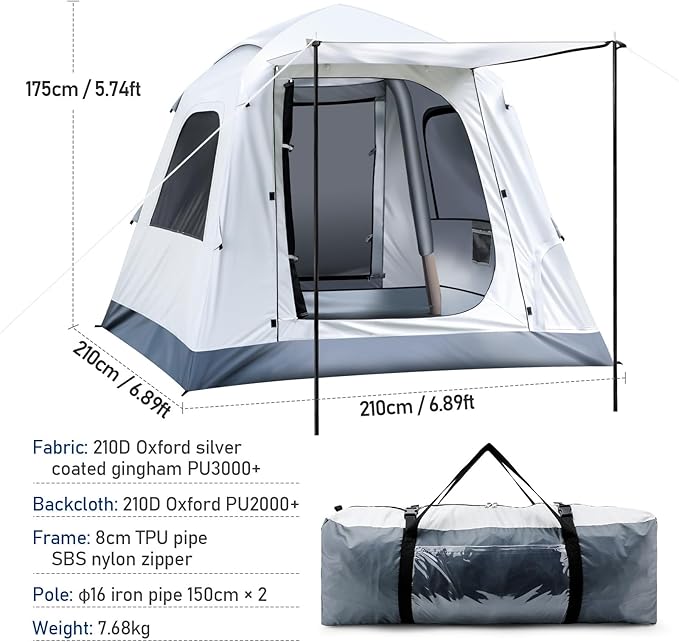 Automatic Inflatable Camping Tent，Easy Set up 3-4 Person Glamping Outdoor Air Blow Up Tents, Quick Setup Air Tent with a Built-in air Pump,Waterproof Inflatable House Tent for Adults