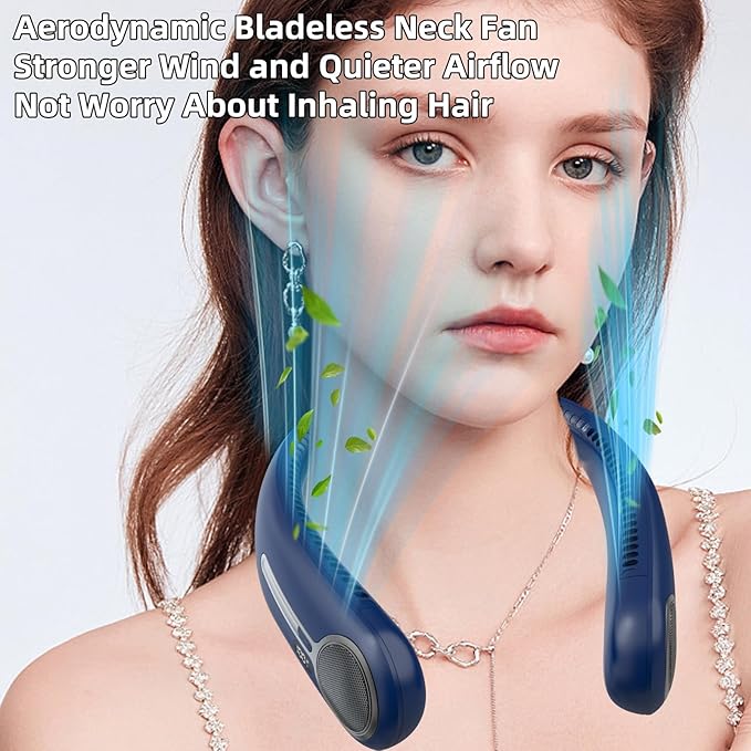 Portable Neck Fan,Hands Free Personal Wearable Bladeless Fan,6000mAh USB Rechargeable,360° Cooling,LED Display,4-Speeds,Birthday Gifts for Men Women Dad Mom,Outdoor Indoor Travel Camping (Blue)