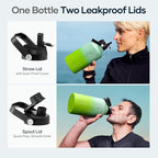 BUZIO 64oz Insulated Water Bottle, Triple Wall Stainless Steel (Cold for 48 Hrs) Leakproof Half gallon Jug/Flask with Straw Lid and Carry Bag for Sports Hiking, Camping, Gradient Green