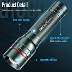 Rechargeable Flashlights High Lumens, G1000 Super Bright Flash Light Grey, Small Zoomable LED Flashlight with 3 Lighting Modes, Portable Tactical Flashlight for Camping Essentials (Battery Included)