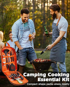 Camping Cooking Set - Camping Utensil Set Car Camping Cooking Essentials Gear for Camp Kitchen Cooking and Grilling, Stainless Steel & Silicone Ideal Gift for RV Tent Camper, Picnics, BBQs