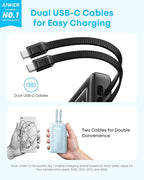 Anker Zolo Power Bank, 45W Max Fast Charging, 20,000mAh Battery Pack with Dual Built-in USB-C Cables, 1 USB-C&A Port, for iPhone 17/16 Series, Samsung, MacBook, iPad, and More