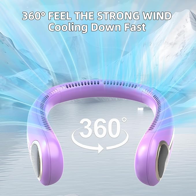 Portable Neck Fan,Hands Free Personal Wearable Bladeless Fan,6000mAh USB Rechargeable,360° Cooling,LED Display,4-Speeds,Birthday Gifts for Men Women Dad Mom,Outdoor Indoor Travel Camping (Purple)