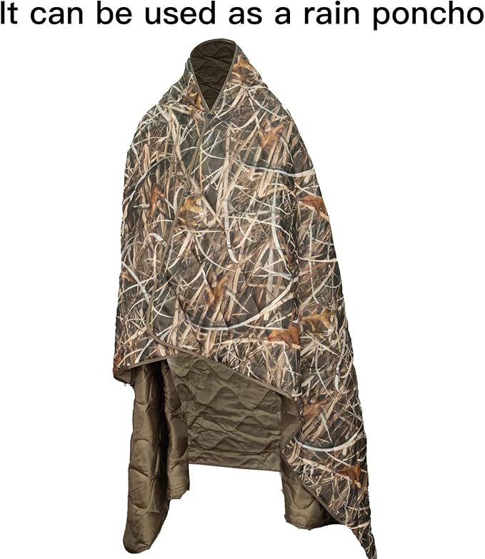 LOOGU Camo Blanket Waterproof Insulation Poncho Liner for Outdoor Camping, Hiking, Hunting, Survival, Backpacking, Picnicking