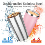20 oz Tumbler with Lids and Straws, Stainless Steel Insulated Travel Coffee Mug, Double Wall Vacuum Insulated Tumblers, Powder Coated Coffee Tumbler for Cold & Hot Drinks (Silver)