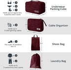 7 Set Compression Packing Cubes for Travel - Compressible, Lightweight, and Space-Saving Packing Cubes, Travel Essentials for Women, Wine