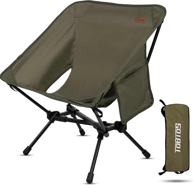 TOBTOS Portable Camping Chair, Support up to 330 LBS, Lightweight Folding Backpacking Chair for Outdoor Camp, Travel, Beach, Picnic, Hiking, Backpacking (Army Green)