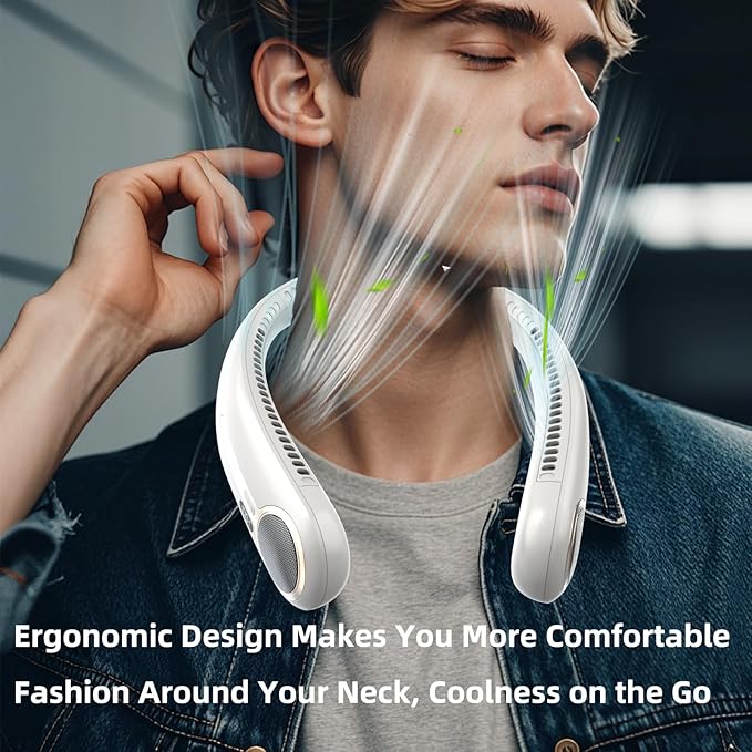 Portable Neck Fan,Hands Free Personal Wearable Bladeless Fan,6000mAh USB Rechargeable,360° Cooling,LED Display,4-Speeds,Birthday Gifts for Men Women Dad Mom,Outdoor Indoor Travel Camping (Light grey)