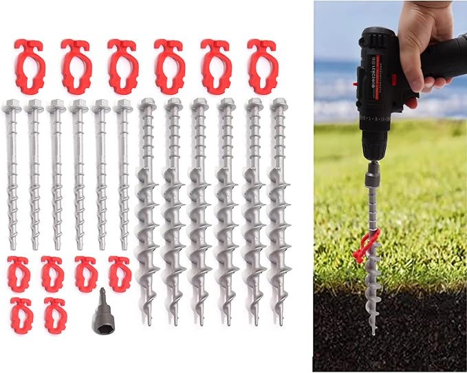 12 Pcs Aluminum Ground Anchors, Non-Rust Cast Tent Stakes Heavy Duty Metal Tent Stakes Pegs Ideal for Tents, Canopies, Sheds, Car Ports, Swing Sets Outdoors