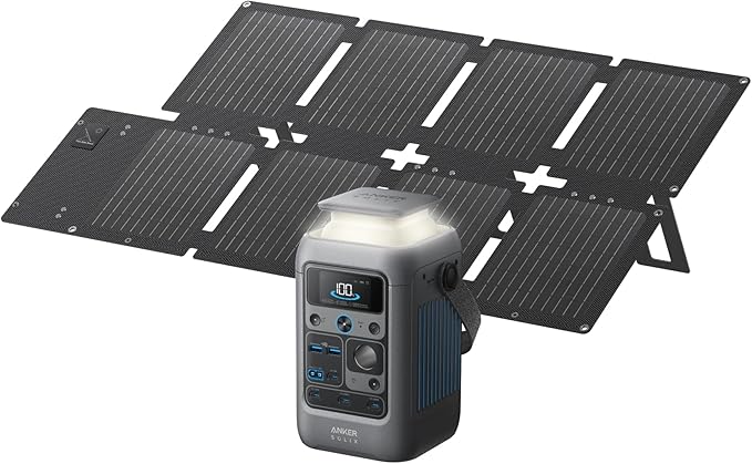 Anker SOLIX C300 DC Power Bank Station and 60W Solar Panel, 288Wh Portable Power Station, LiFePO4 Battery, 300W Solar Generator, for Outdoor, Camping, Traveling, and Emergencies
