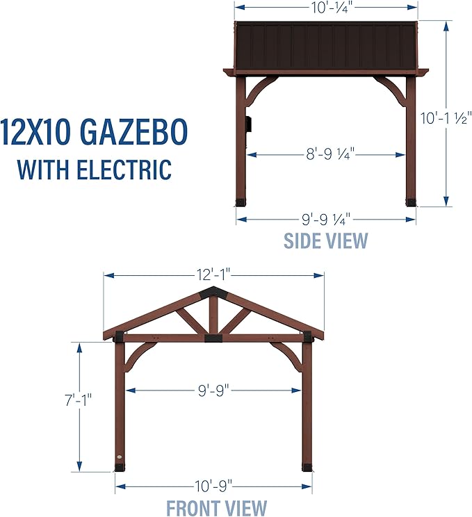 Backyard Discovery Arlington 12' x 10' Cedar Wood Outdoor Gazebo Pavilion with Hardtop Galvanized Steel Peak Roof, Snow Support, Wind Resistance, PowerPort, Shade for Garden, Patio, Deck, Entertaining