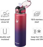 Enerbone 32 oz Insulated Water Bottle, Stainless Steel Bottle with Carrying Strap, Double-Wall Vacuum Insulation Design, Leakproof Sports Bottle with Straw, Keep Drinks Cold or Hot for Hours