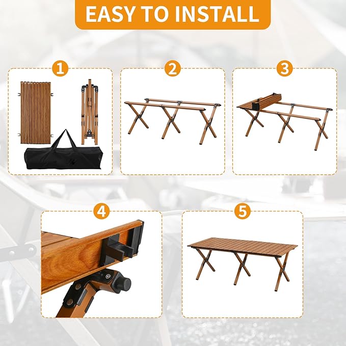 BOOSDEN Portable Folding Camping Table, Outdoor Low Picnic Table, Aluminum Roll-up Camping Table with Carry Bag, Lightweight Foldable Camp Table for Beach,Party, Patio, BBQ, Travel, Backyard