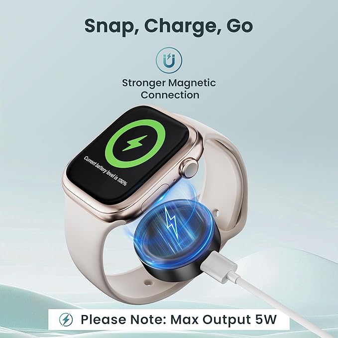 RUXELY Magnetic Charger Adapter for Apple Watch,5W Portable Wireless Fast iWatch Charger with USB C & iPhone Power Port,Short Apple Watch Charging Cable for iWatch Series 11 10 9 8,Ultra 3,42/46/44mm