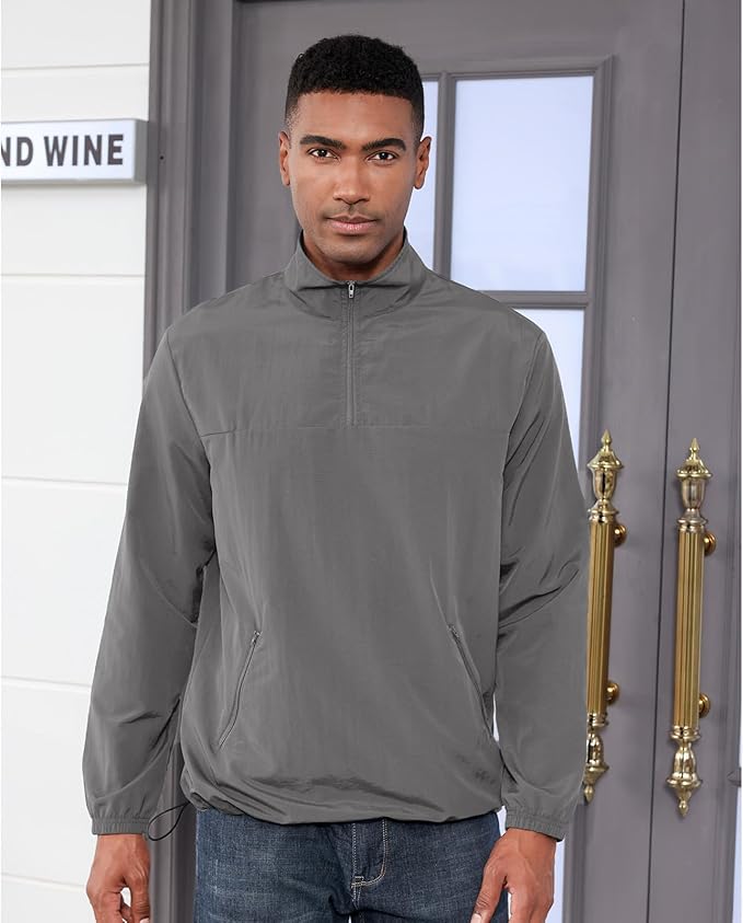 Men's Casual Quarter Zip Pullover Golf Windbreakers Athletic Lightweight Jacket Hiking Running Sweatshirt with Pockets