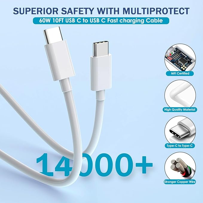 Charger for iPhone 17 Pro Max, iPhone 16 Pro Charger, i.Phone 15 Plus Fast Charging, i.Phone Charge Fast Charging, 20w USB-C Block & 10ft Type-C Cable, White 1 Pack