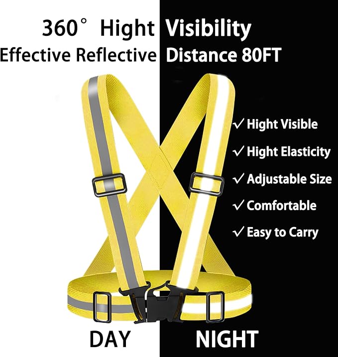 High Visibility Reflective Vest Safety Vest Running Reflective Gear Adjustable Reflective Vest for Walking,Jogging,Hiking,Night Cycling