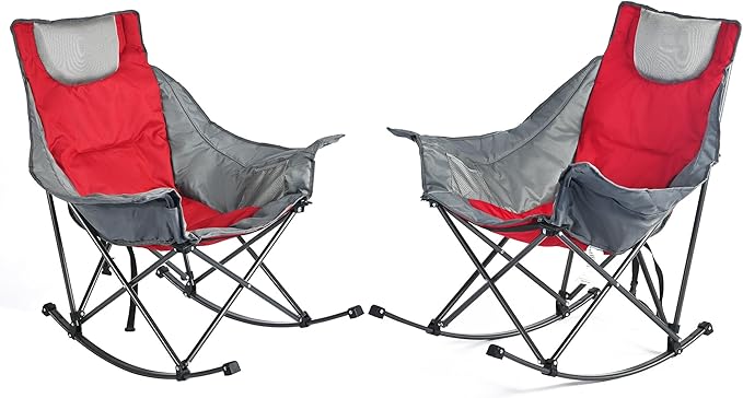 SUNNYFEEL Rocking Camping Chair 2 Pack, Outdoor Oversized Folding Lawn Chair with Pocket, Heavy Duty for Outdoor/Picnic/Lounge/Patio, Portable Camp Rocker Chairs with Carry Bag