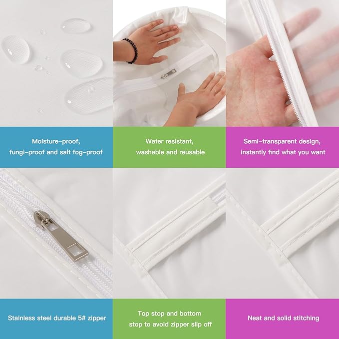 12-Pack Hanging Garment Bags - 31 Inch Clear Clothes Storage Covers with Full Zipper | Translucent Dust-Proof Organizers for Closet, Travel, Kids Clothes & Seasonal Wardrobe Protection