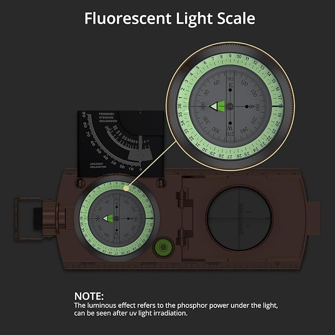 Compass Hiking Survival, IP65 Waterproof Metal Compass with Sighting Clinometer and Carry Bag, Multifunctional, Professional, for Camping Hunting Hiking Navigation