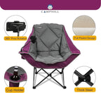 Folding Camping Chair,Oversized Portable Camping Chair with Cup Holder and Phone Holder,Heavy Duty Padded Lawn Chair for Camping, Tailgates, Beach, and Sports