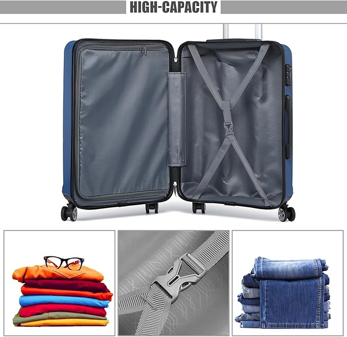 Kono 20" Carry on Luggage Lightweight with Spinner Wheel TSA Lock Hardside Luggage Durable Small Carry on Suitcase Navy