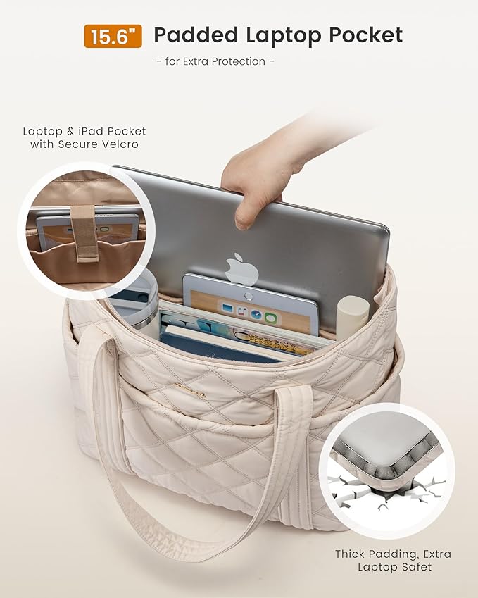 LOVEVOOK Puffer Tote Bag for Women, Puffy Work Handbag, Travel Shoulder Carry On Bag with Zipper for Teacher Nurse Gym