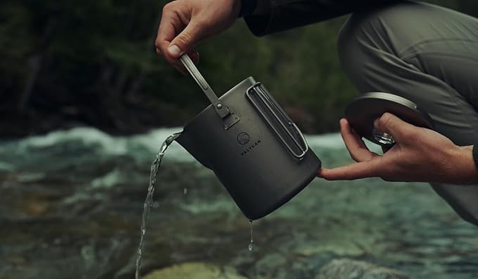 Valtcan Titanium Percolator Coffee Maker Pot 1.5L Filter Brew Ultralight Weight Camping Kettle 50 fl oz 6 Cup Capacity Glass Knob 395g Compact Kettle