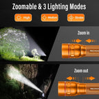 Rechargeable Flashlights High Lumens, G1000 Super Bright Flash Light 2 Pack, Small Zoomable LED Flashlight with 3 Lighting Modes, Portable Flashlight for Camping Essentials (Battery Included)-Orange