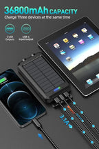 Power Bank,Solar Charger,36800mAh 5V3.1A QC 3.0 Dual 2 USB Port Built-in Powerful Flashlight IPX7(Black)